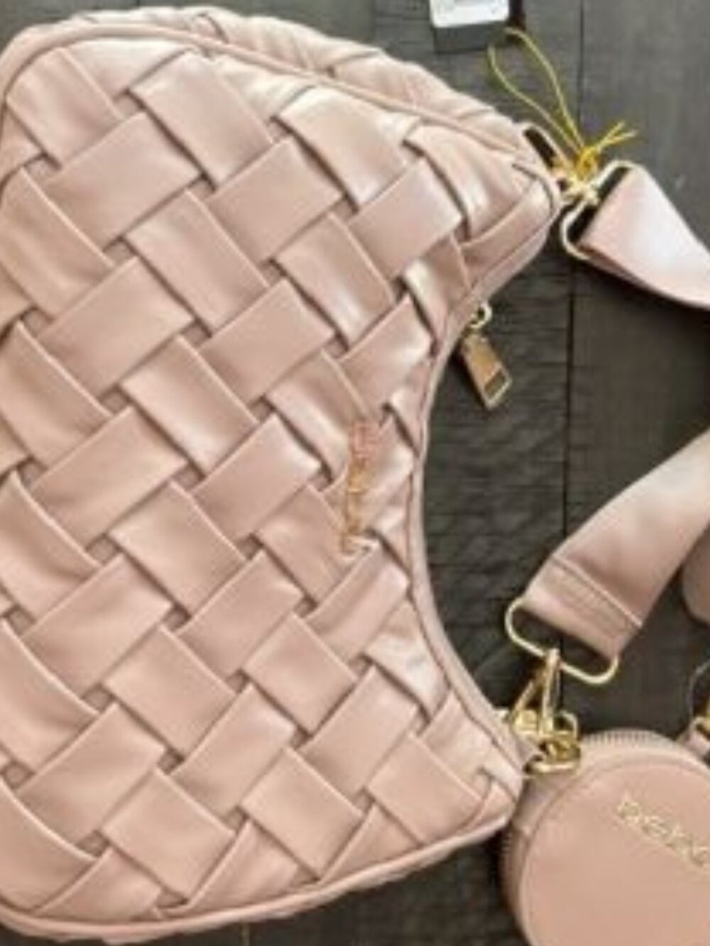 Brand New BEBE Luca Pink Woven Purse w/mini Round Purse NWT